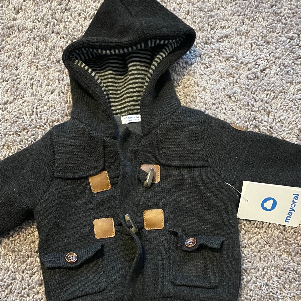 Mayoral Charcoal Hooded Jacket with Tan Details